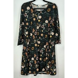 Nine Britton XL Black Dark Floral Long Sleeve Swing Dress Cottagecore Fall